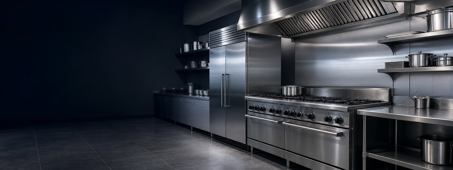 Professional stainless steel restaurant kitchen
